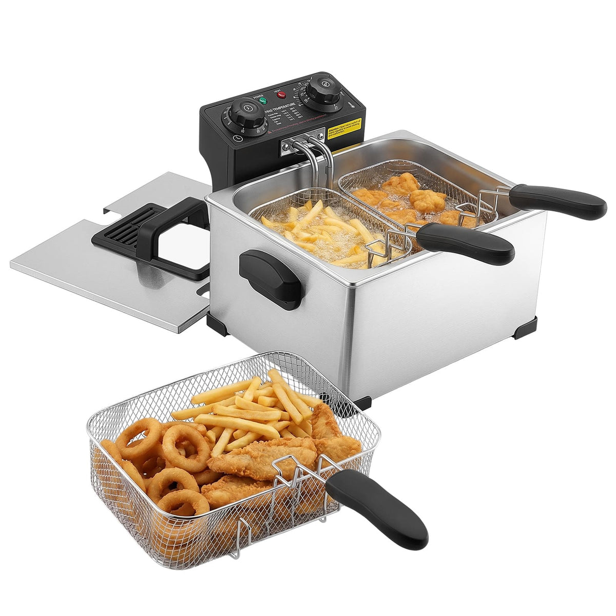 VEVOR - Commercial Electric Deep Fryer, 9.51 Qt, 1700W Stainless Steel Countertop Fryer with Large & Small Baskets - Silver