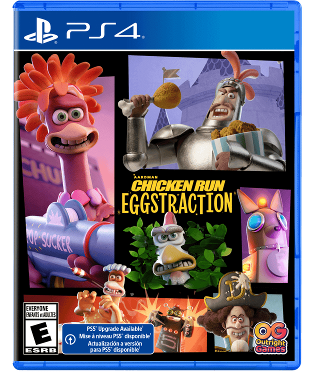 B PS4. CHUCK SUCKER AARDMAN CHICKEN RUN EGGSTRACTION EVERYONE ENFANTS et ADULTES E ESRB PS5 Upgrade Available Mise  niveau PS5 disponible' Actualizacin a versin para PS5 disponible I - - OC Outright Games
