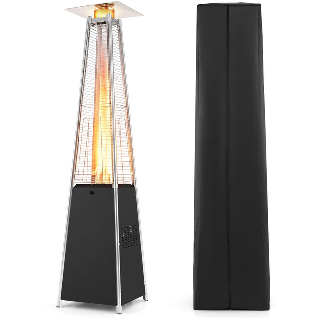 Front. Costway - Costway 45000 BTU Pyramid Patio Heater with Zippered Cover,Triple Safety Protection,Wheels - Silver + Black.