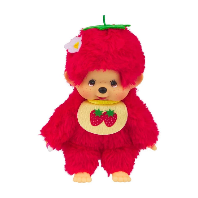 Front. Monchhichi - Sekiguchi Monchhichi Fruit Color Plush Doll - Strawberry Red.