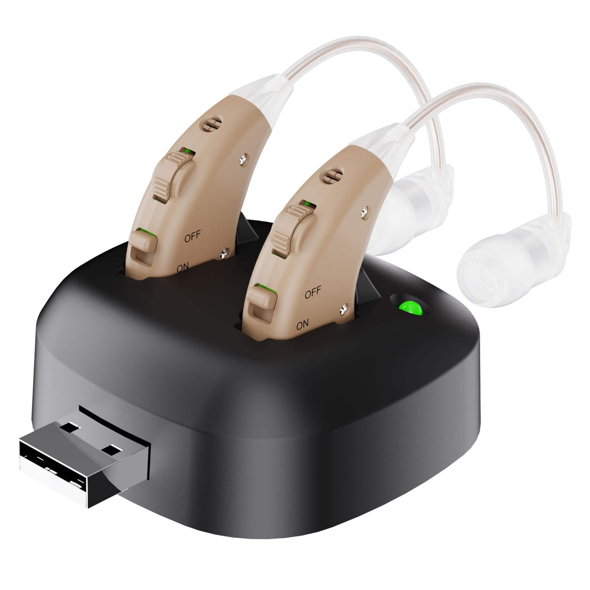 MEDca - Digital Hearing Amplifier - (Pair of 2) Noise Cancelling with One Touch Volume Control, No Programming, Behind The Ear - Beige