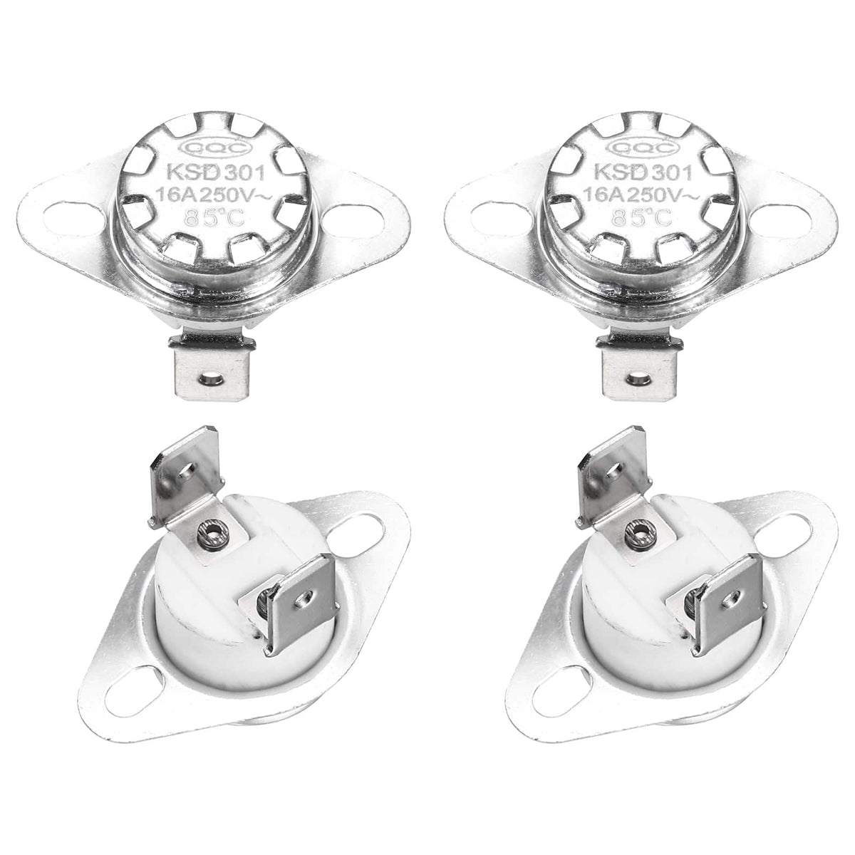 Unique Bargains - KSD301 Thermostat 85°C/185°F 16A Normally Closed N.C Temperature Switch for Microwaves/Oven 4pcs Ceramic - Silver