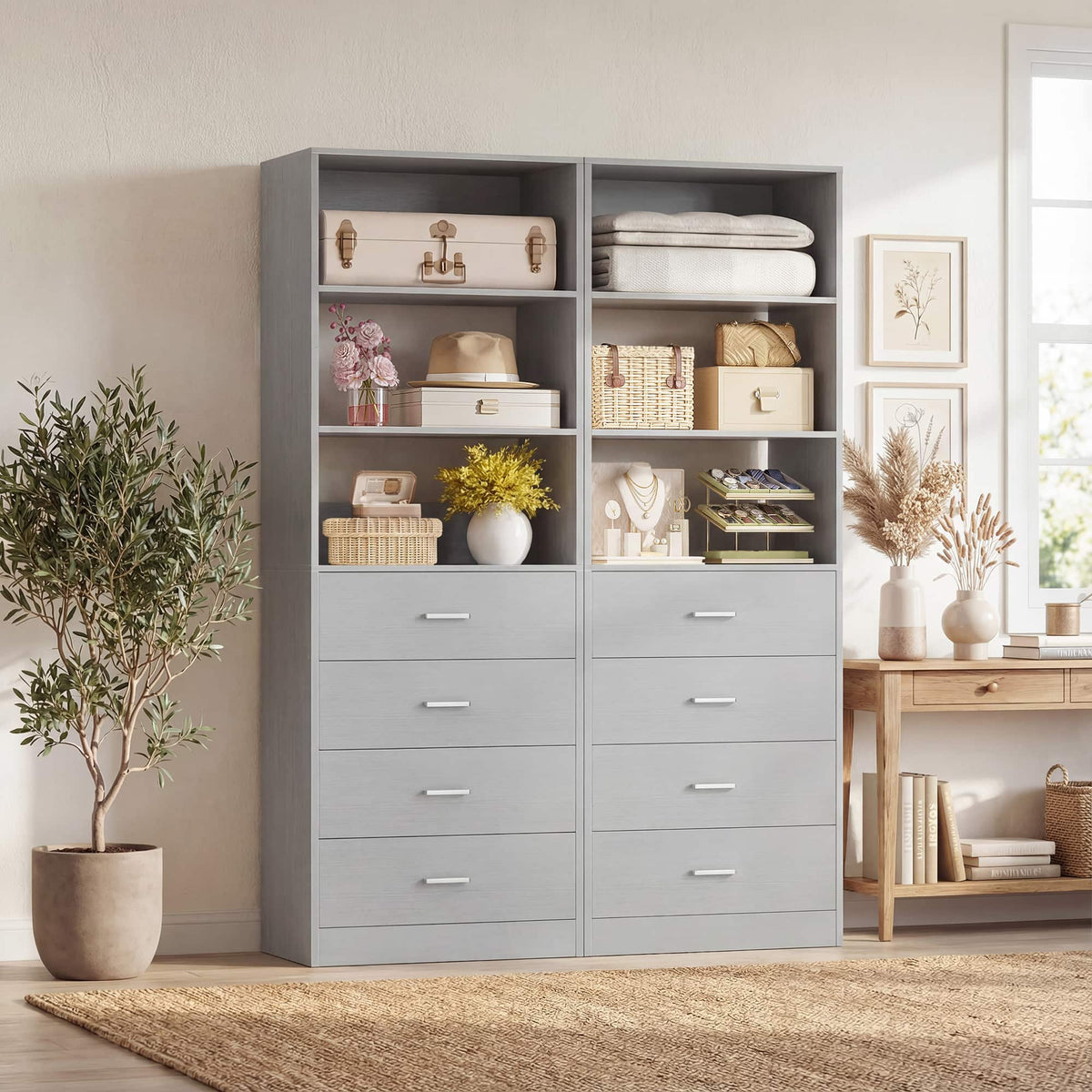 Aheaplus - 42.6'' Closet Organizer System 2 Piece Set, Closet Storage Unit with 8 Drawers and 4 Shelves - Gray