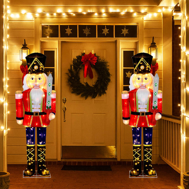 Front. Costway - Costway 2 PCS 5 FT Lighted Nutcracker Soldier Christmas Decoration with Glitter Sword - Multicolor.