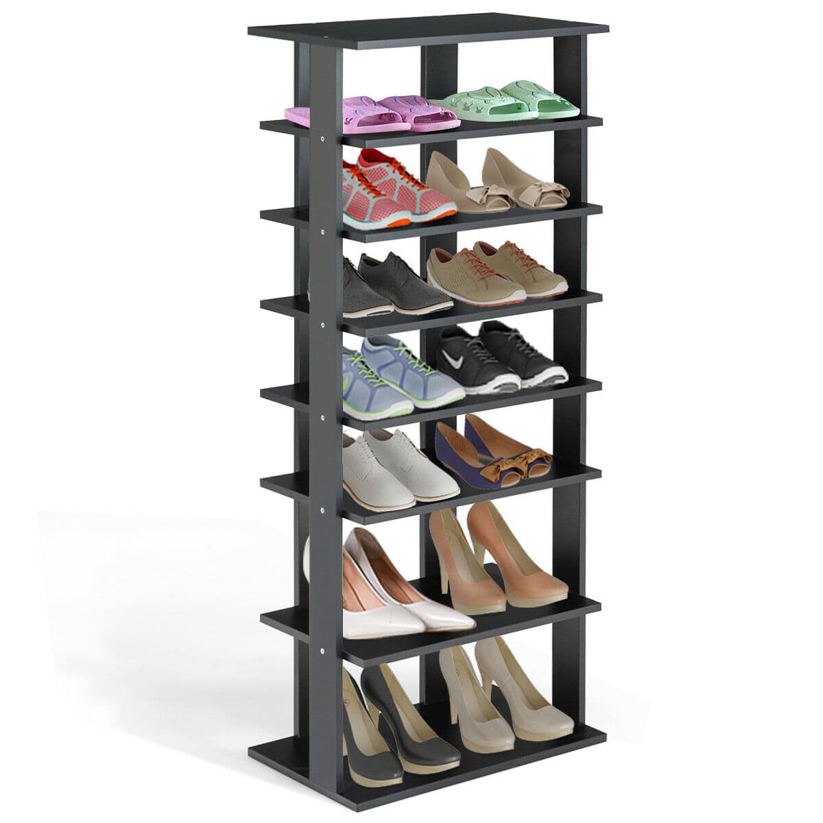 Gymax - Patented 7-Tier Dual Shoe Rack Practical Free Standing Shelves Storage Shelves Concise - Black