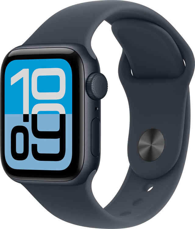 Front. Apple - Geek Squad Certified Refurbished Apple Watch SE 3 (GPS) 40mm Midnight Aluminum Case with Midnight Sport Band - M/L - Midnight.