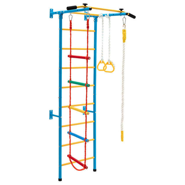 Front. Costway - Costway 5 in 1 Kids Indoor Gym Playground Swedish Wall Ladder Children Home Climbing Gym Solid Wall Set Up - Blue/Yellow.