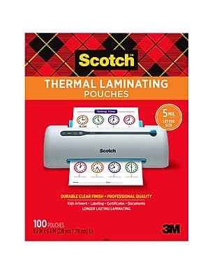 Scotch - Thermal Laminating Pouches, Letter Size, 5 Mil, 100/Pack - Transparent