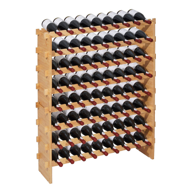 Front. VEVOR - 72 Bottle Stackable Modular Wine Rack, 8-Tier, Floor Freestanding Wine Storage Rack, Sturdy Wines Holder Display Shelf - Natural Wood.