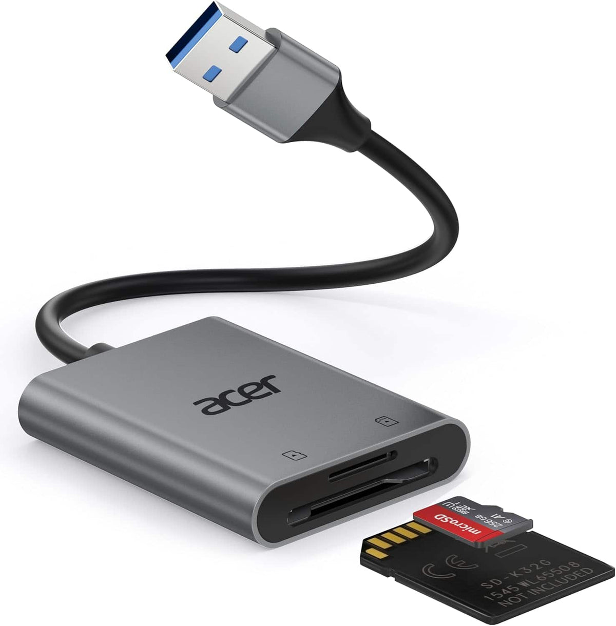 Acer - SD Card Reader, USB A 3.0 to Micro Memory Card Reader, Aluminum Dual Slot SD to USB Adapter for Computer, PC