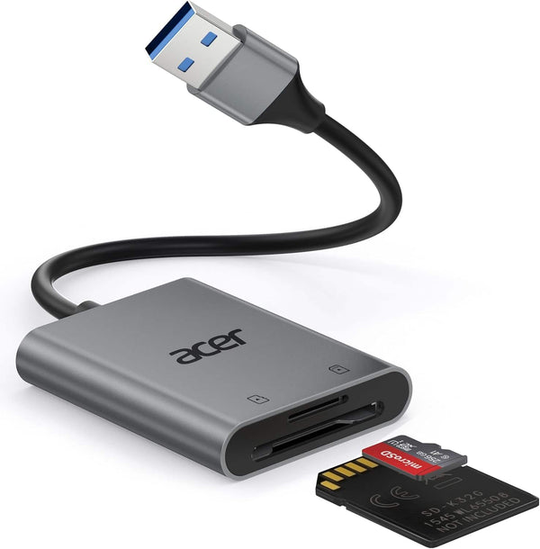Acer - SD Card Reader, USB A 3.0 to Micro Memory Card Reader, Aluminum Dual Slot SD to USB Adapter for Computer, PC