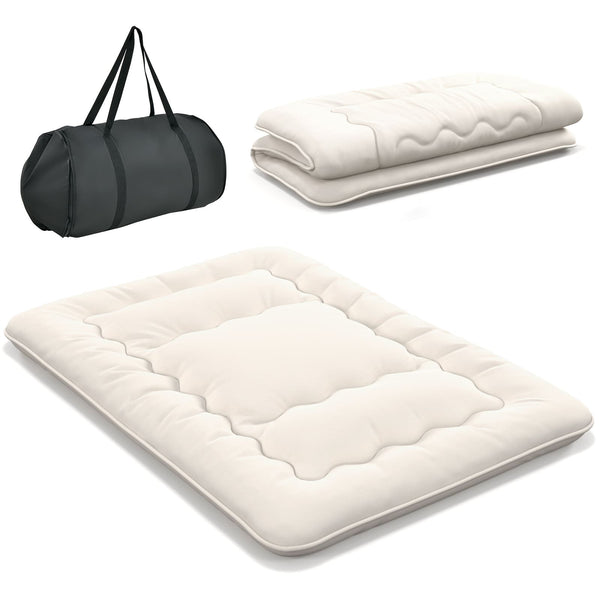 Costway - Full Futon Mattress Japanese Floor Sleeping Pad Washable Cover Carry Bag - Beige