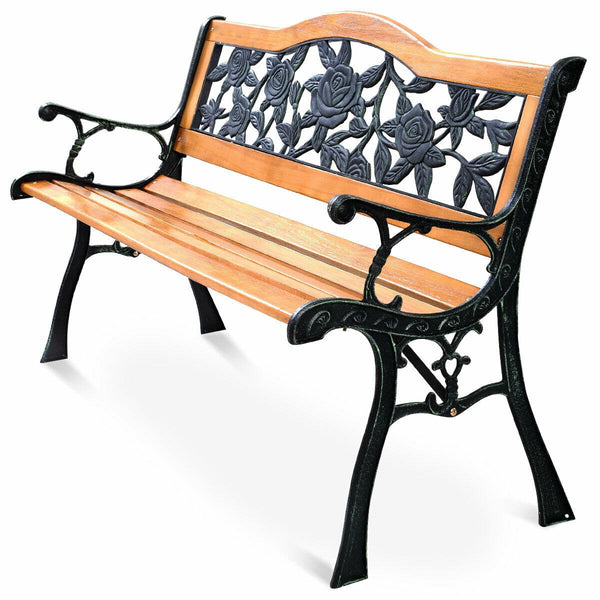 Costway - Patio Park Garden Metal Bench Porch Path Chair Furniture Cast Iron Hardwood - Yellow