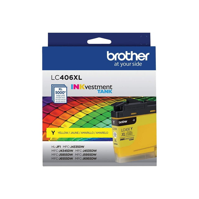 brother at your side

LC406XL

INKvestment TANK

XL 5000* page yield

rendimento

YELLOW / JAUNE / AMARILLO / AMARELO

HL-JF1 MFC-J4335DW MFC-J4345DW MFC-J4535DW MFC-J5855DW MFC-J5955DW MFC-J6555DW MFC-J6955DW

LC406 Y

INKvestment TANK

XL