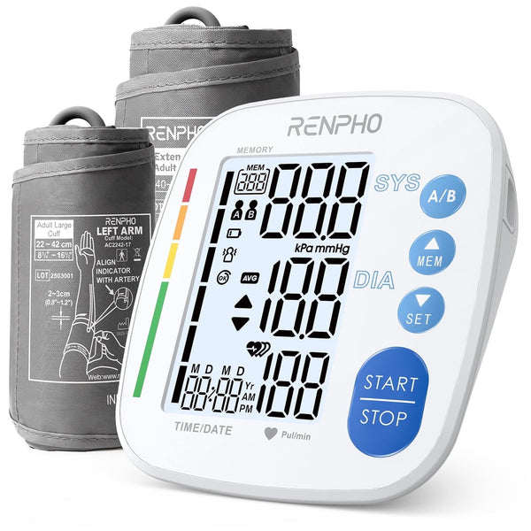 Renpho - Blood Pressure Monitor for Home Use, 9-17" & 16-21" Extra Large Blood Pressure Cuff - White