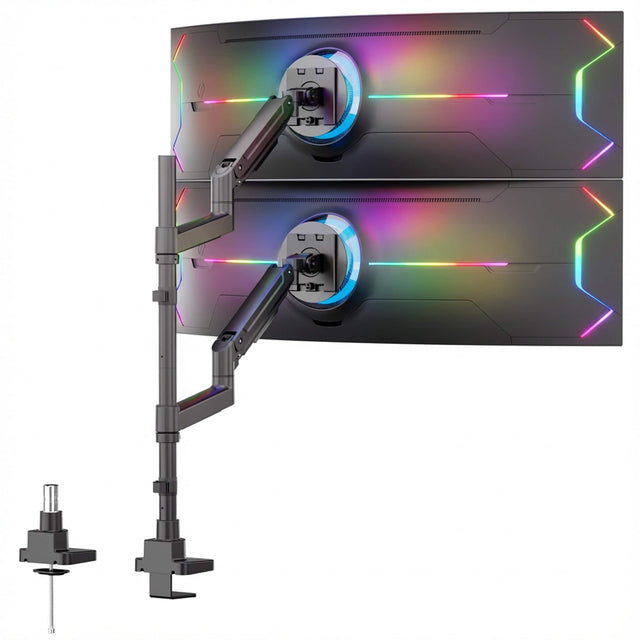 Front. Mount-It! - Heavy-Duty Dual Stacking Monitor Mount for 24-49 Inch Ultrawide Screens, 44 lb Capacity - Black.