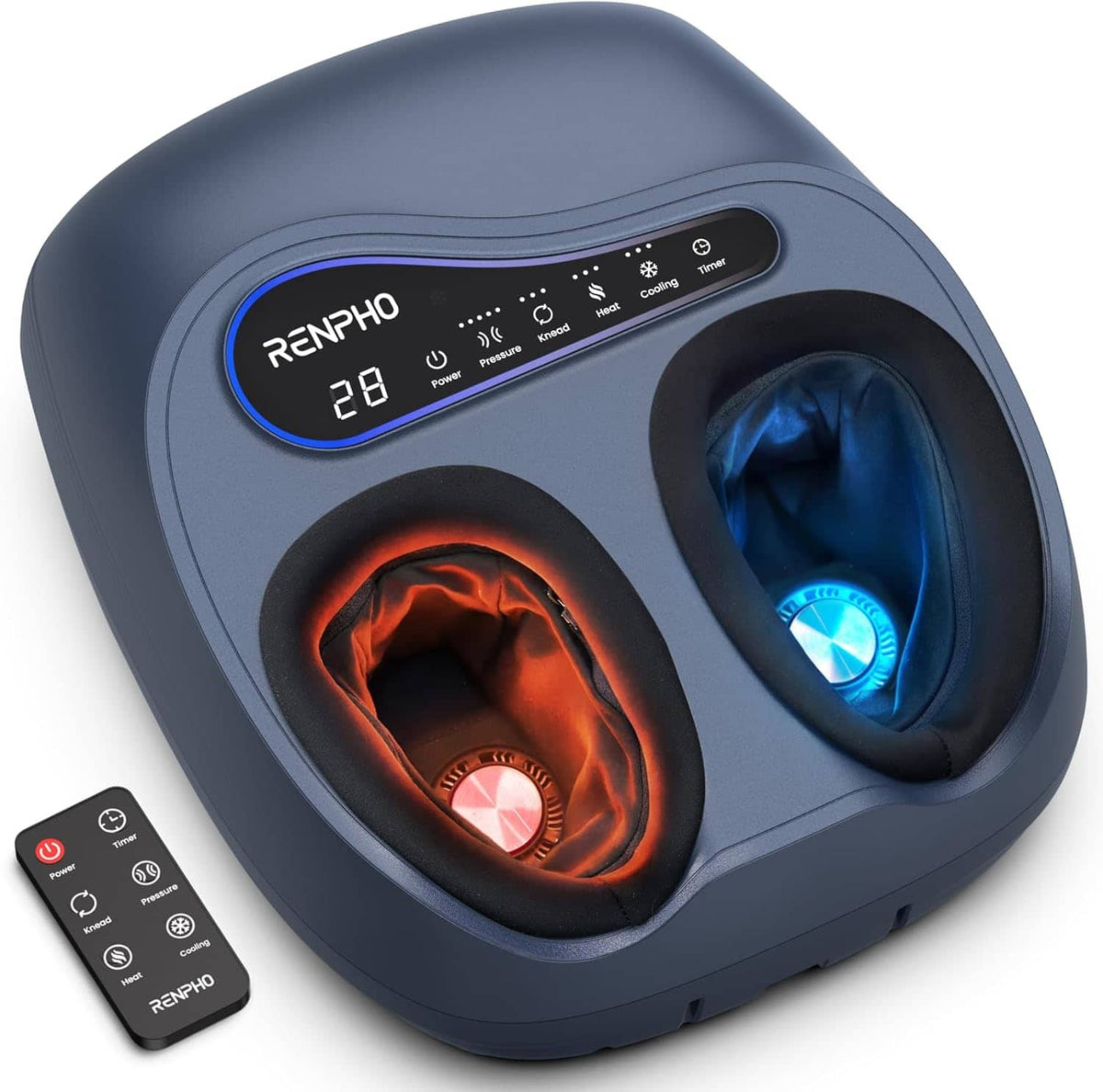 Renpho - Foot Massager with Heat & Cold, 3 Kneading & 5 Compression for Neuropathy, Gifts for Women Men, Max Size 13 - Blue