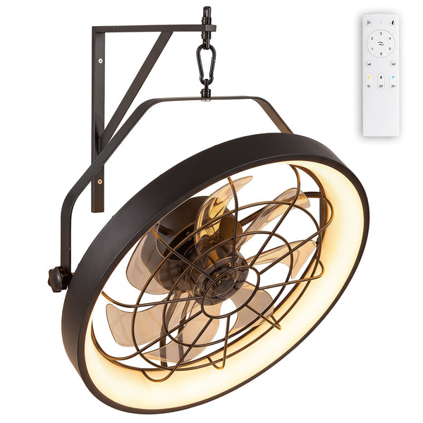 Costway - 20" Wall Mounted Fan with 3CCT Dimmable LED Light, Timer, 6-Speed, Remote Control - Black
