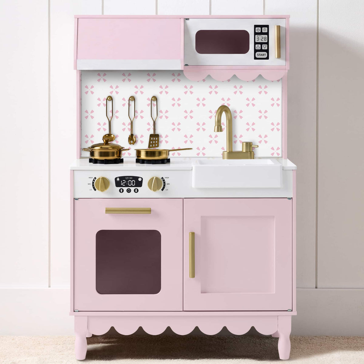 Best Choice Products - Toddler Kitchen Playset, Wooden Kids Toy Kitchen w/ Microwave, Oven, 5pcs & Storage - Blush Pink