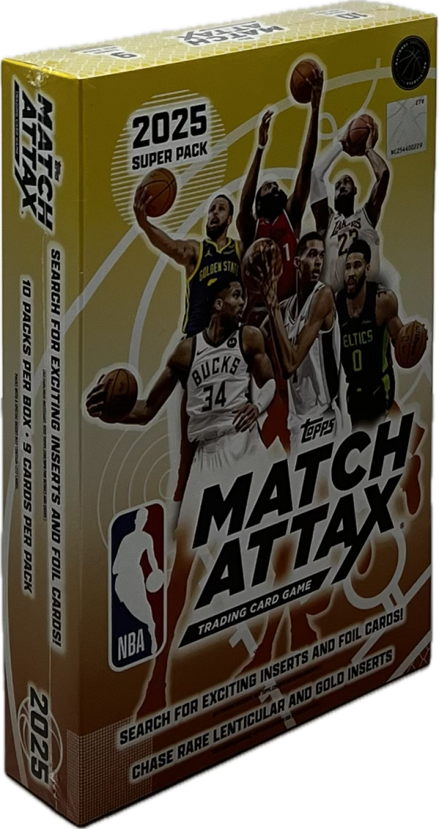 I MAAR 20 ZTY 2025 NC254400219 ATTAX SUPER PACK MATCH I ZANERS 1 22 GOLDEN STAT 10 SEARCH PACKS FOR ELTICS BUCKS I PER BOX EXCITING 34 TaPps 6 CARDS INSERTS MATCH PER AND PACK FOIL CARDS! ATTAX TRADING CARD GAME CARDS! NBA AND FOIL INSERTS INSERTS EXCITING GOLD AND FOR LENTICULAR 2025 SEARCH RARE CHASE