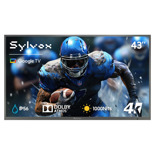 Sylvox - 43" Outdoor TV, 1000nits Google Smart TV, IP56 Waterproof Partial Sun Outside TV(Deck Pro3.0）