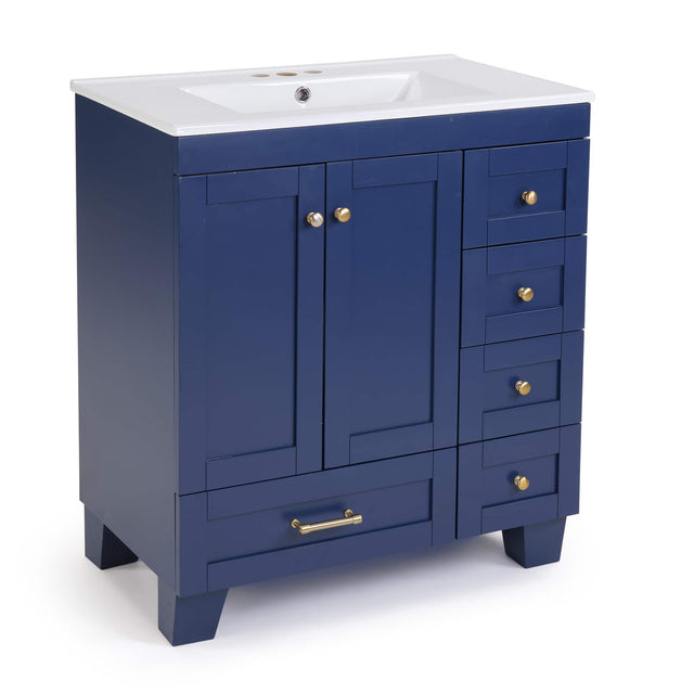 Front. Yardgrace - Yardgrace Bathroom Vanity with Sink 30 Inch Bathroom Storage Vanity with 2 Doors Free Standing Cabinet Easy Assembly - Blue.