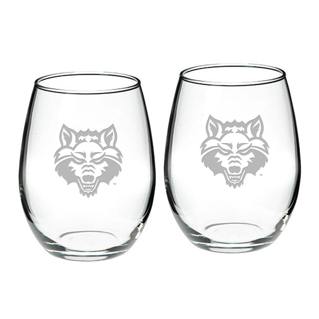 Front. Jardine - Arkansas State Red Wolves 2-Piece 21oz. Stemless Wine Glass Set - Multicolor.