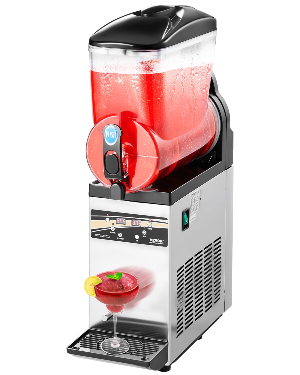 VEVOR - Commercial Frozen Drink Maker, 15L Single Tank Slushy Machine, 60 Cups Stainless Steel Margarita Smoothie - black,silver
