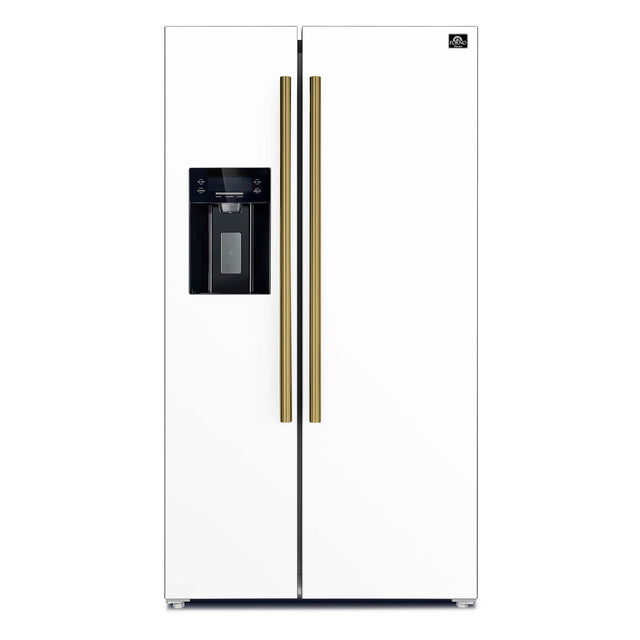 Front. Forno Appliances - 36 in. Wide Salerno 20 Cu. Ft. Side-by-Side Counter-Depth Refrigerator with Ice and Water Dispenser - White.