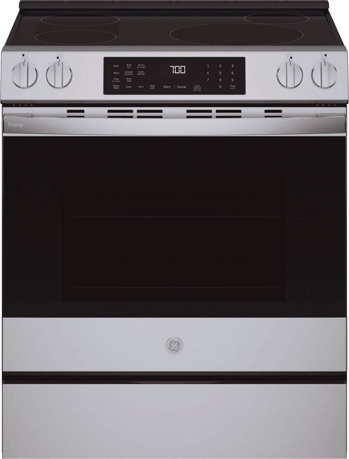 GE Profile - 30 in. Wide 4 Element 5.3 Cu. Ft. Slide-In Electric Induction Convection Range with Air Fry and EasyWash Oven Tray - Stainless Steel