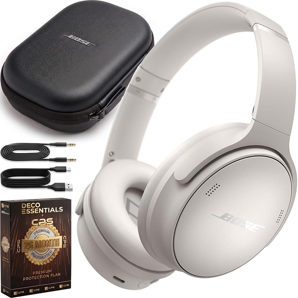 Bundle - Bose - QuietComfort Wireless Over-Ear Bluetooth Headphones + 26-Month Extended Warranty Protection - White Smoke