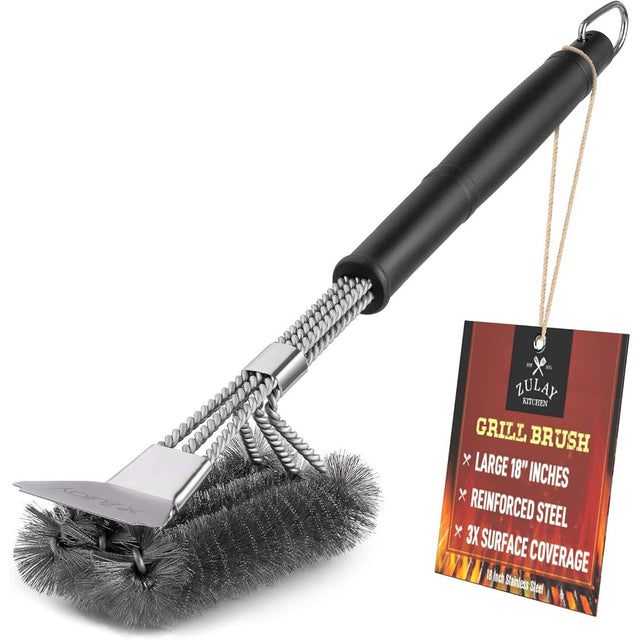 Zulay Kitchen Grill Brush, Large 18" Inches, Reinforced Steel, 3X Surface Coverage, 18 Inch Stainless Steel