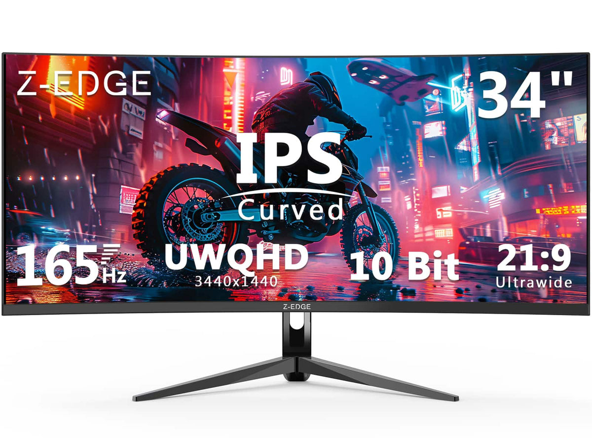Z Z-Edge - UG34I 34" Ultra Wide 21:9 WQHD 3440x1440 165Hz 1ms IPS Curved Gaming Monitor, 1.07B Colors, HDMI2.0 x2, DP1.4 x2 - Black
