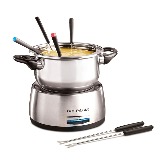 Front. Nostalgia - 6-Cup Stainless Steel Electric Fondue Pot with Temperature Control - Stainless Steel.