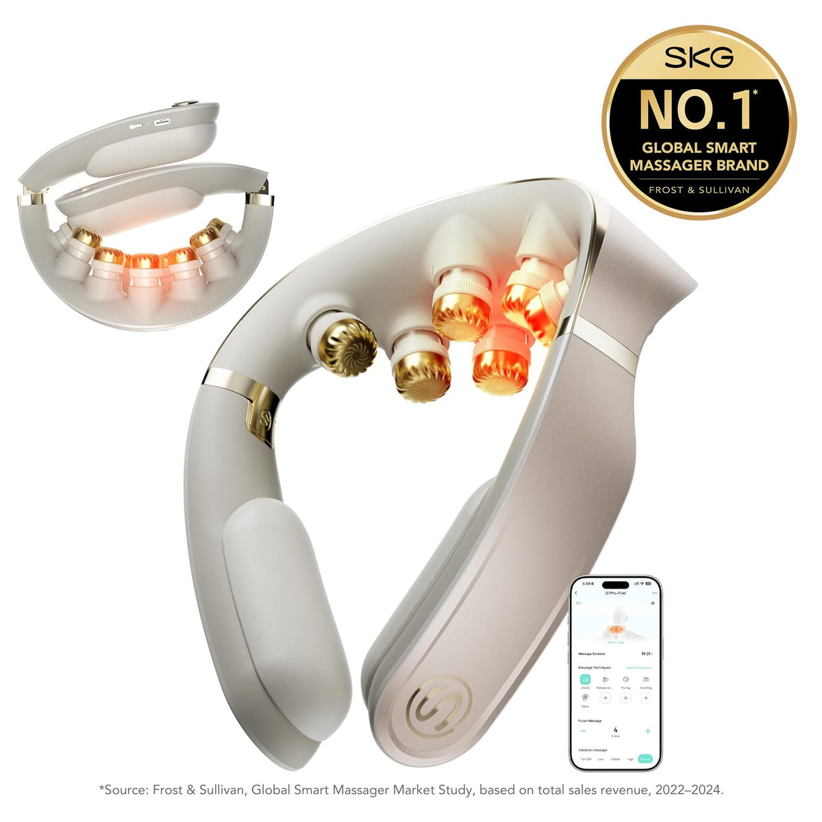 SKG - G7 Pro Fold 3.0 Neck Massager for Pain Relief Deep Tissue Vibration Cordless Travel Massager - Golden