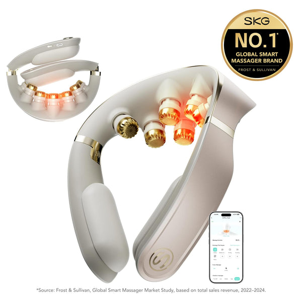 SKG - G7 Pro Fold 3.0 Neck Massager for Pain Relief Deep Tissue Vibration Cordless Travel Massager - Golden