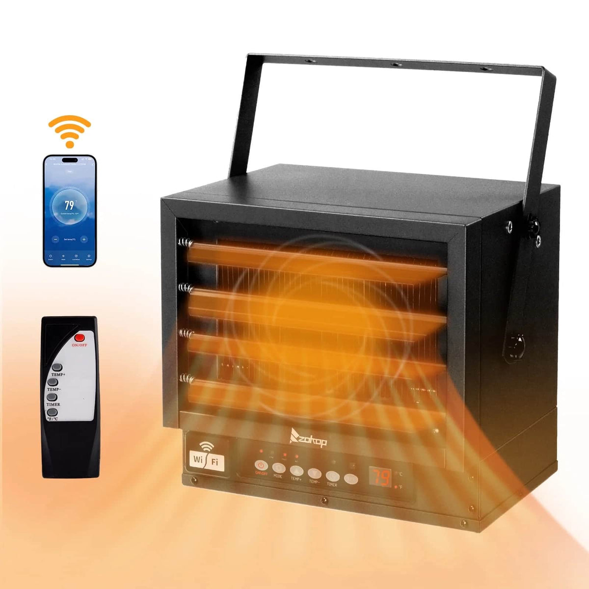Winado - WiFi Smart Electric Garage Heater, 5000W Ceiling Mount Space Heater, 240-Volt Hard-Wired Heater Fan-Forced Shop Heater - Black