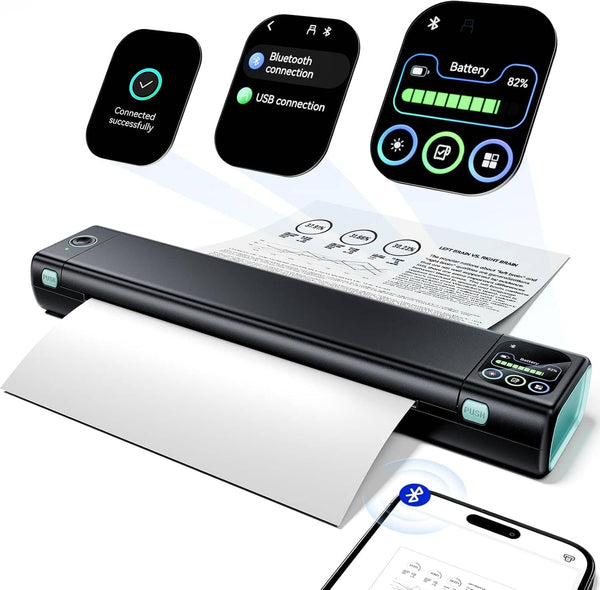 Phomemo - M08D Bluetooth Wireless Printer with Touchscreen for Office and Home Use - Black