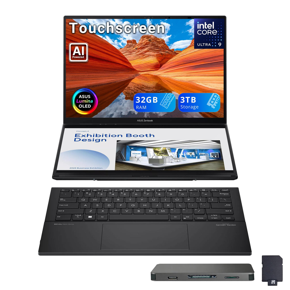 ASUS - Zenbook Duo 2-in-1 Laptop,Dual 14" OLED Touch,Intel Ultra 9 285H,32GB RAM,2TB SSD+1TB Dock,Backlit,Win 11 - Gray