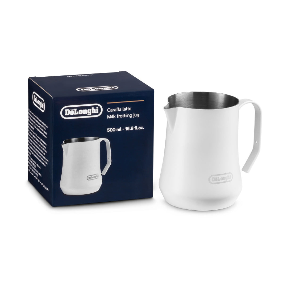 De'Longhi - 17 oz Milk Frothing Jug with V-Shape Precision Pour Spout in Matte - White