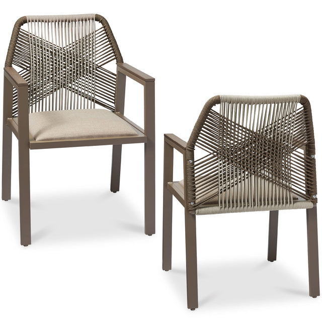 Front. Best Choice Products - Best Choice Products Set of 2 Indoor/Outdoor Aluminum Woven Rope Dining Chairs w/ Armrests - Taupe/Sandstorm - Taupe/Sandstorm.