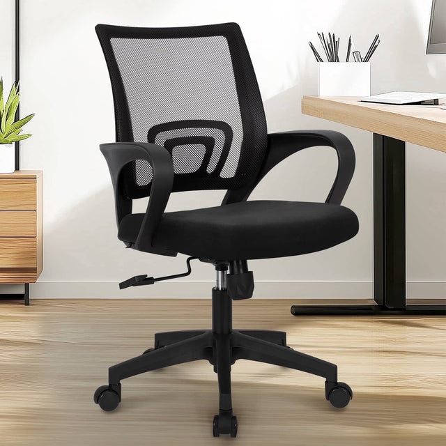 Front. Celtoss - Ergonomic Office Chair, Mesh Desk Chair with Lumbar Support, Mid-Back, Adjustable Height & Swivel - Black.