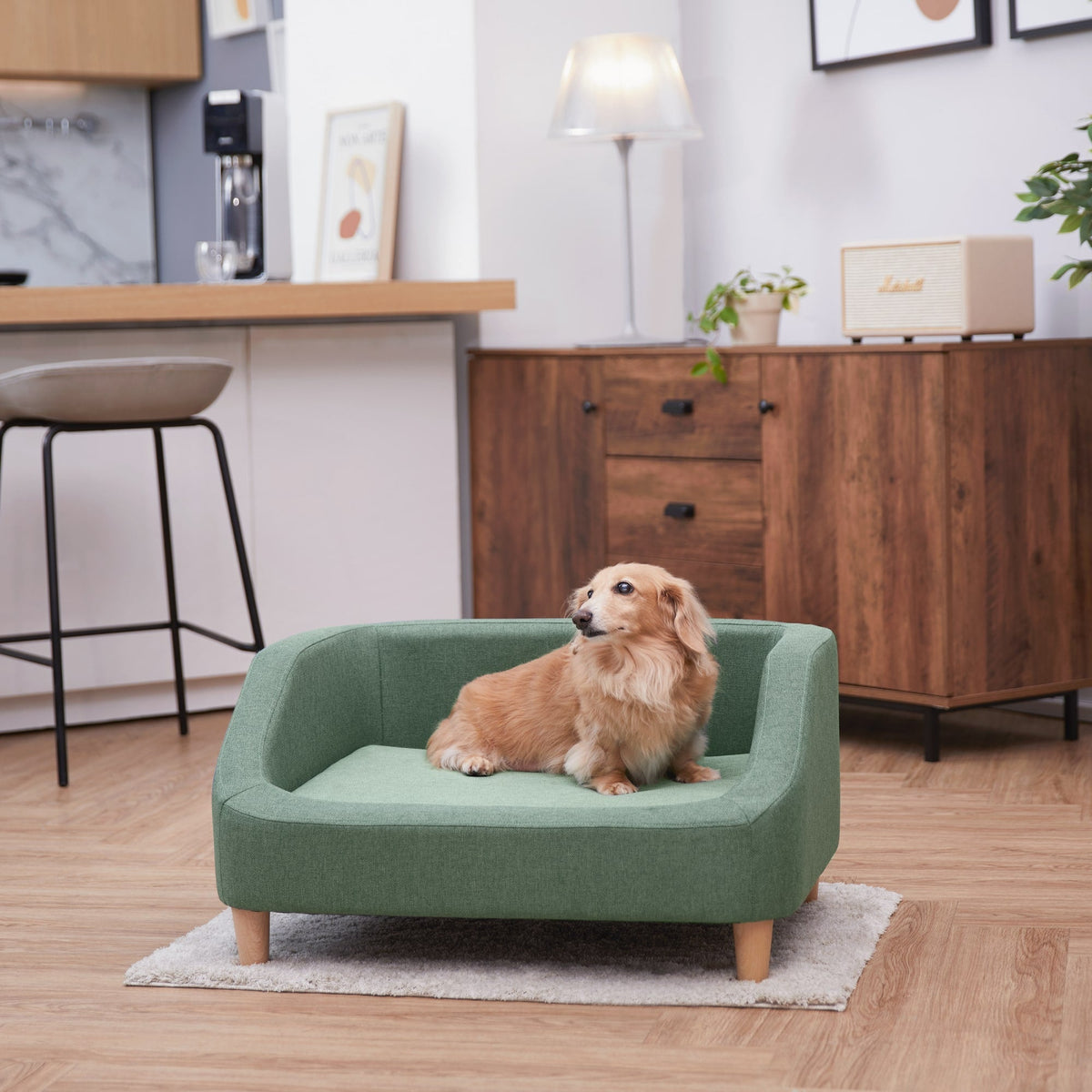 Teamson - Pets 15.51" Bennett Linen Sofa Dog Bed for Small and Medium Dogs, Sea - Green