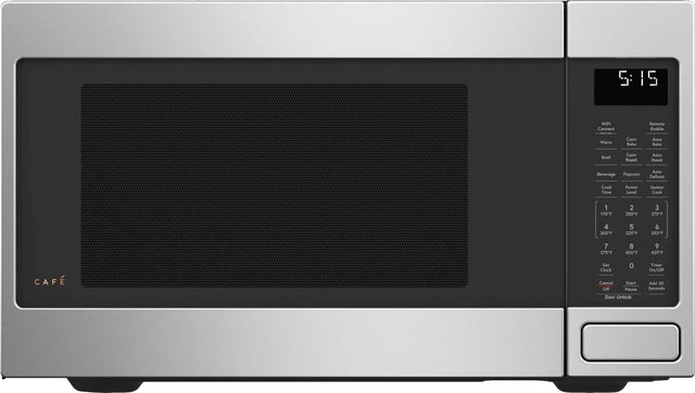 The text on the image reads "5:15 5 WIF Connect - a Warm Conv Bake Remote Enable Auto Bake Broil Con Roast Asto Roast Beverage opcorn Auto Defrost Cook Time Power Level Sensor Cook 1 170F 2 250F 3 275F 4 300F 5 325F 6 350F 7 375F 8 400F 9 425F CAF Set 0 Clock Cancel Start Of Pause Door Unlock Timer On/Offf Add 30 Seconds." This text is likely related to the settings or functions of the microwave oven.
