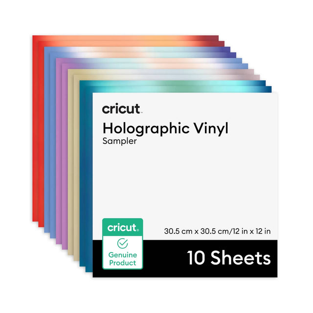 cricut Holographic Vinyl Sampler  
30.5 cm x 30.5 cm / 12 in x 12 in  
10 Sheets  
Genuine Product