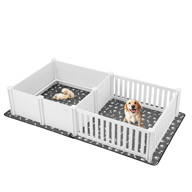 Front. VEVOR - Dogs Whelping Box, 93.3x48.4x18.1 inch, Plastic PVC Puppies Playpen with Height Adjustable Door and Washable Pee Pad.