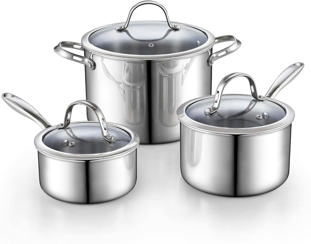 Cooks Standard - Multi-ply Clad Cookware Set, saucepans and Stockpot w/Lids,Induction Dishwasher and Oven Safe, 6-Piece - Stainless Steel