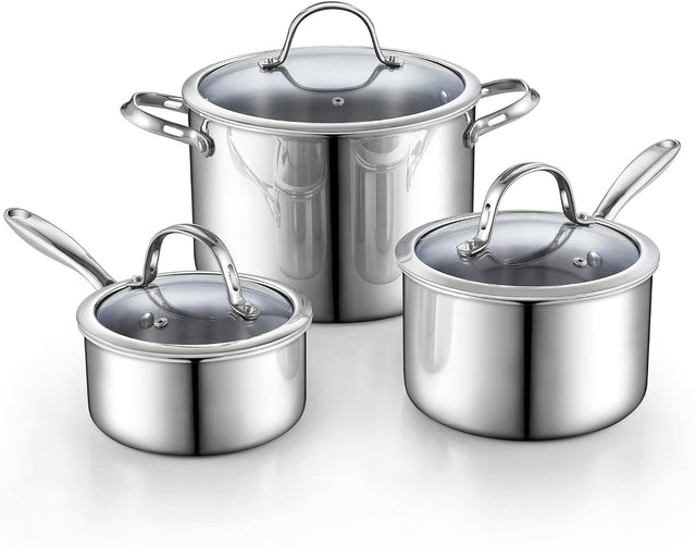 Front. Cooks Standard - Multi-ply Clad Stainless Steel Cookware Set, saucepans and Stockpot w/Lids,Induction Dishwasher and Oven Safe, 6-Piece - stainless steel.