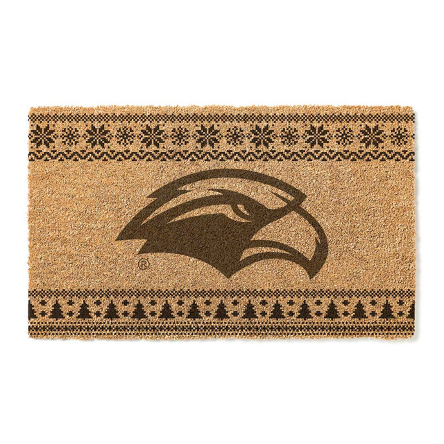 Front. Jardine - Southern Miss Golden Eagles 18" x 30" Holiday Coir Doormat - Brown.