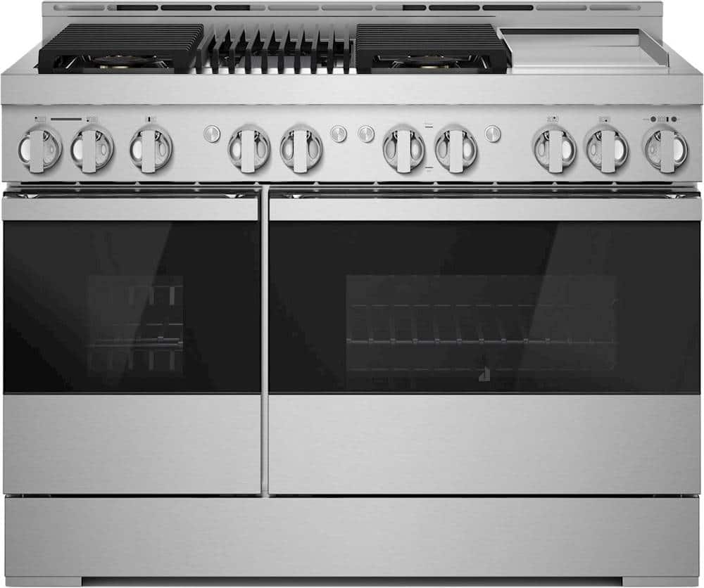 JennAir - 48 in. Wide 4 burner NOIR 6.3 Cu. Ft. Freestanding Double Oven Gas True Convection Range with CustomClean - Floating Black Glass
